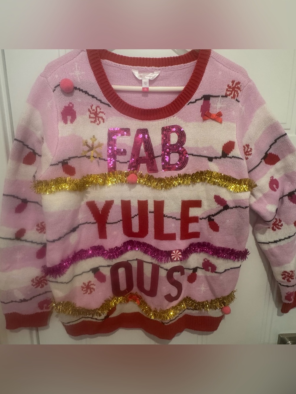 No Boundaries Holiday Pink Long Sleeve Christmas Sweater "FAB YULE OUS" size XXL